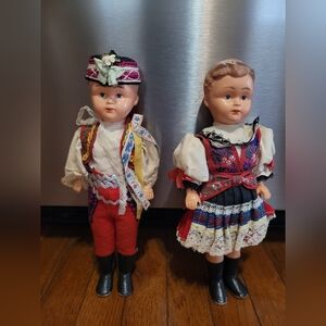 Antique Traditional Folk Dolls in Colorful Outfits